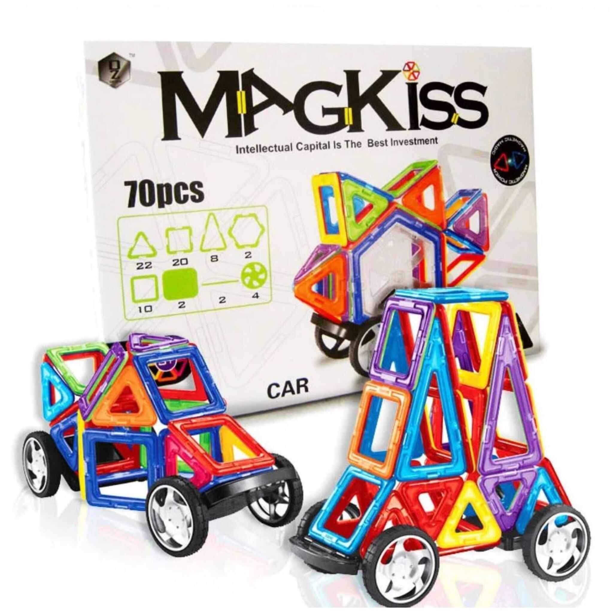 DIY Magnetic Shapes Builder with Wheels - 70 pieces