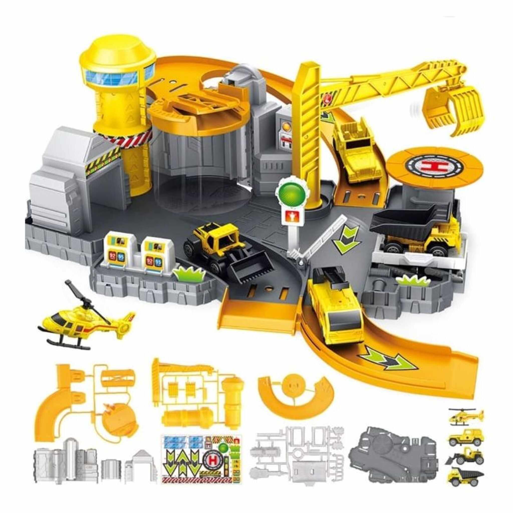 Car Construction Parking Lot and Helicopter (Yellow)