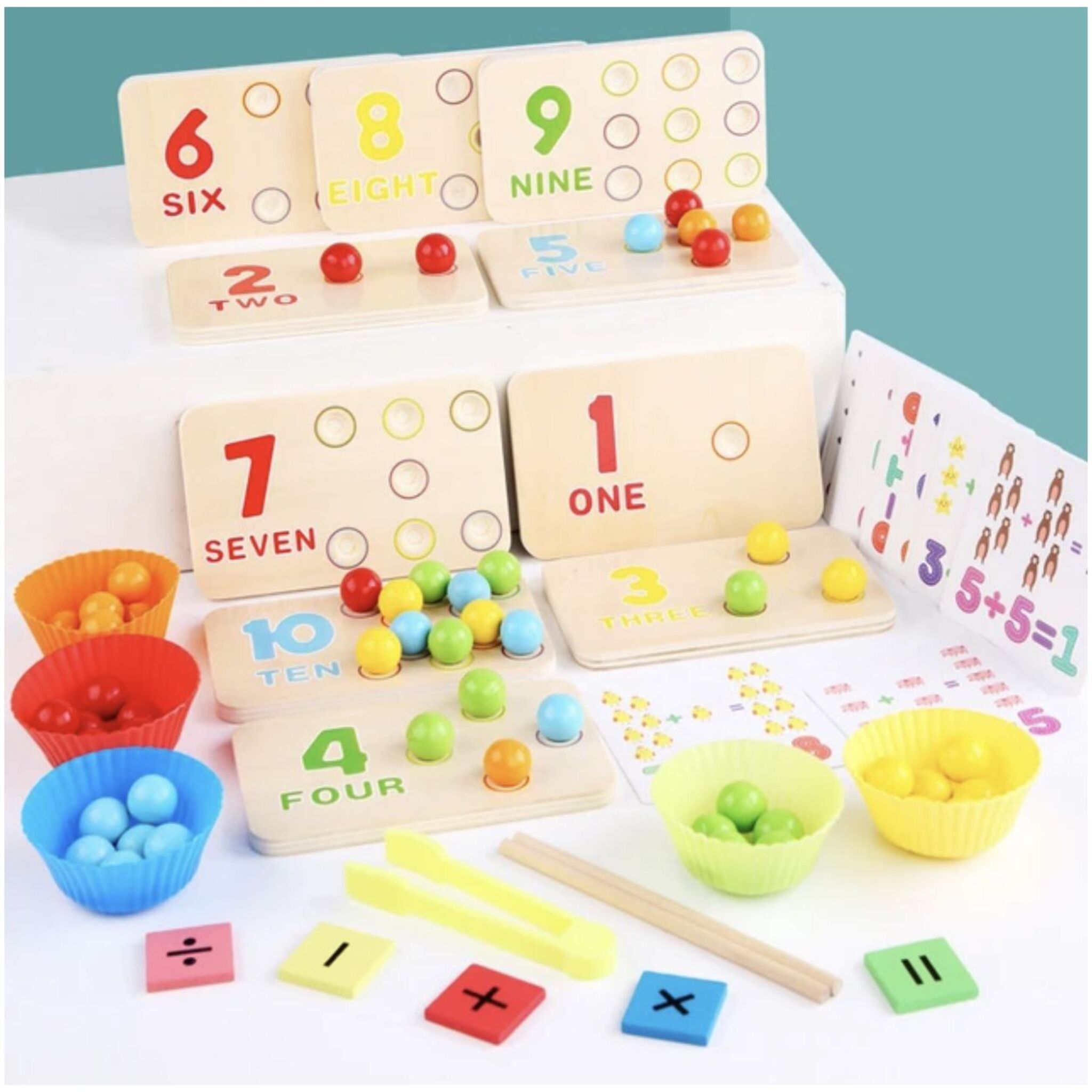 Wooden Mathematical Puzzle Board with Balls and Beads