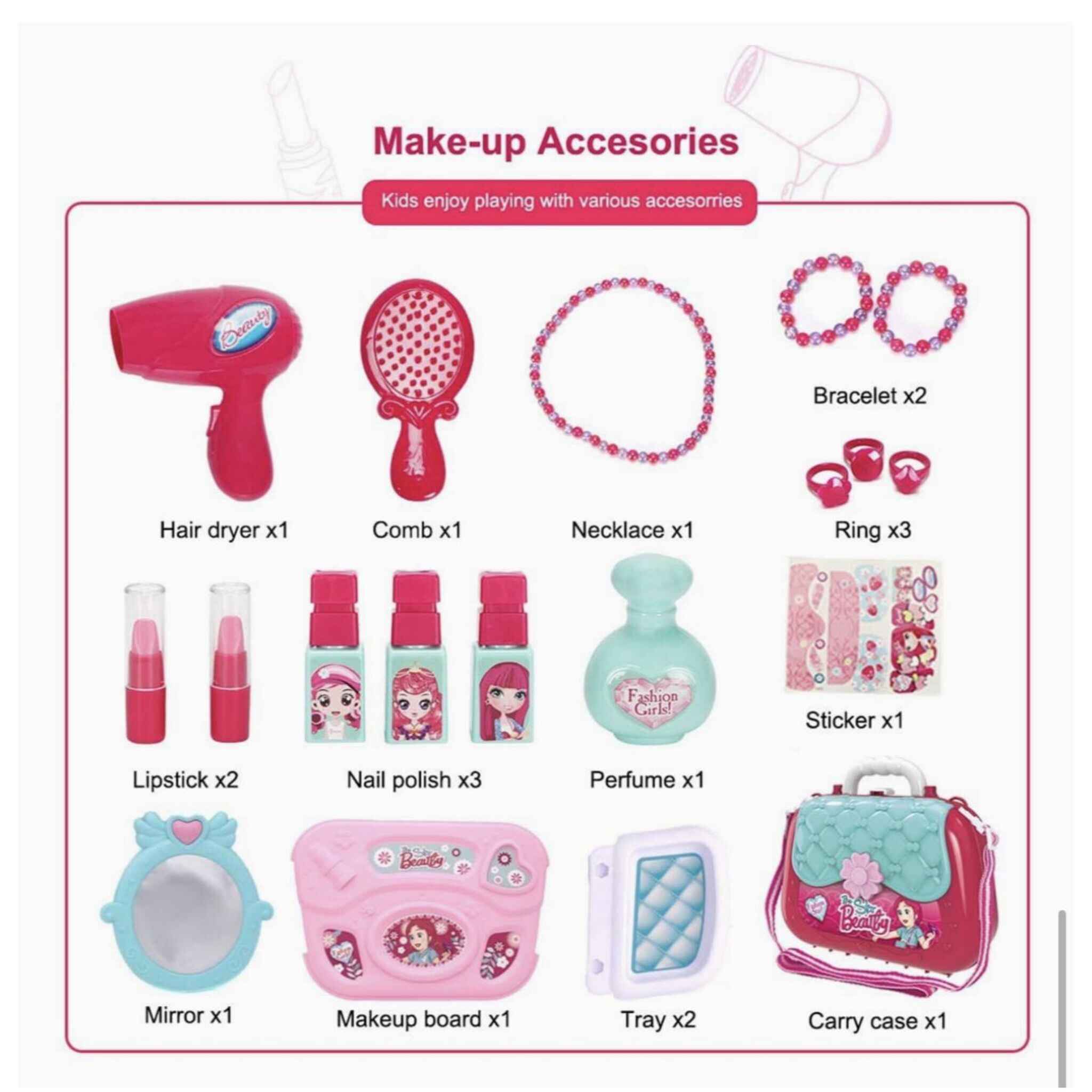 Girls Makeup and Salon Set with Rings, and Styling Accessories