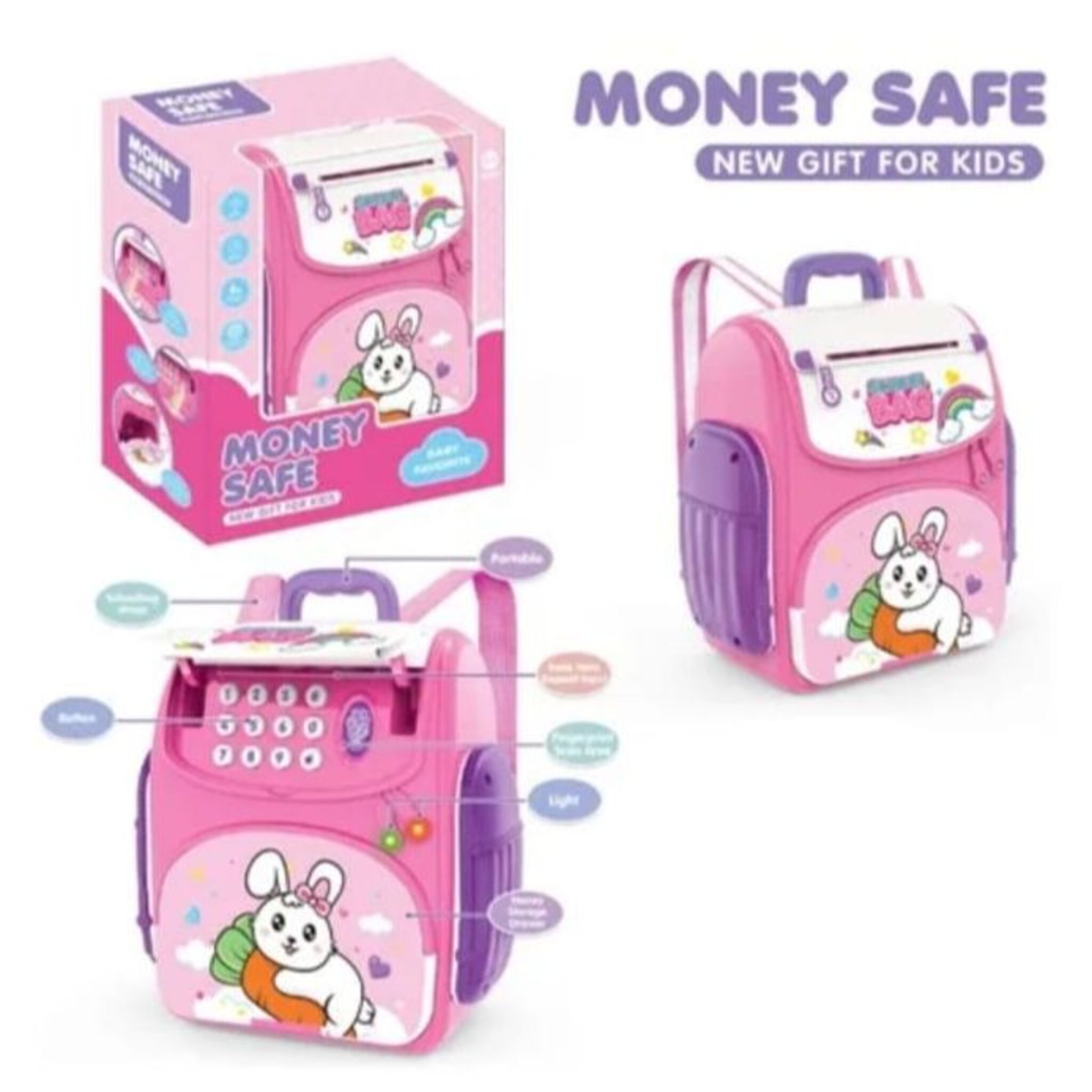 Digital Piggy Bank the shape of a School Bag with a Fingerprint (pink)