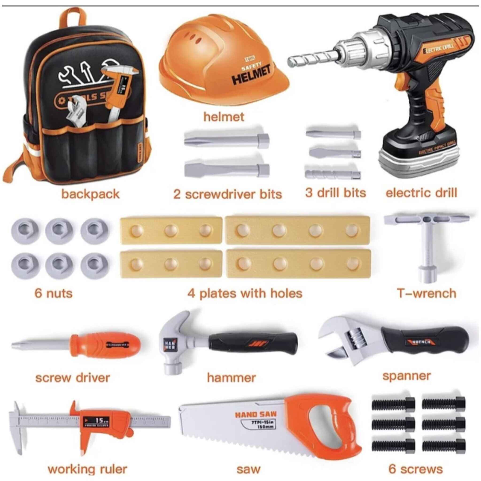Engineering, Maintenance, and Drill Tool Set with Backpack and Sounds (28 Pieces)