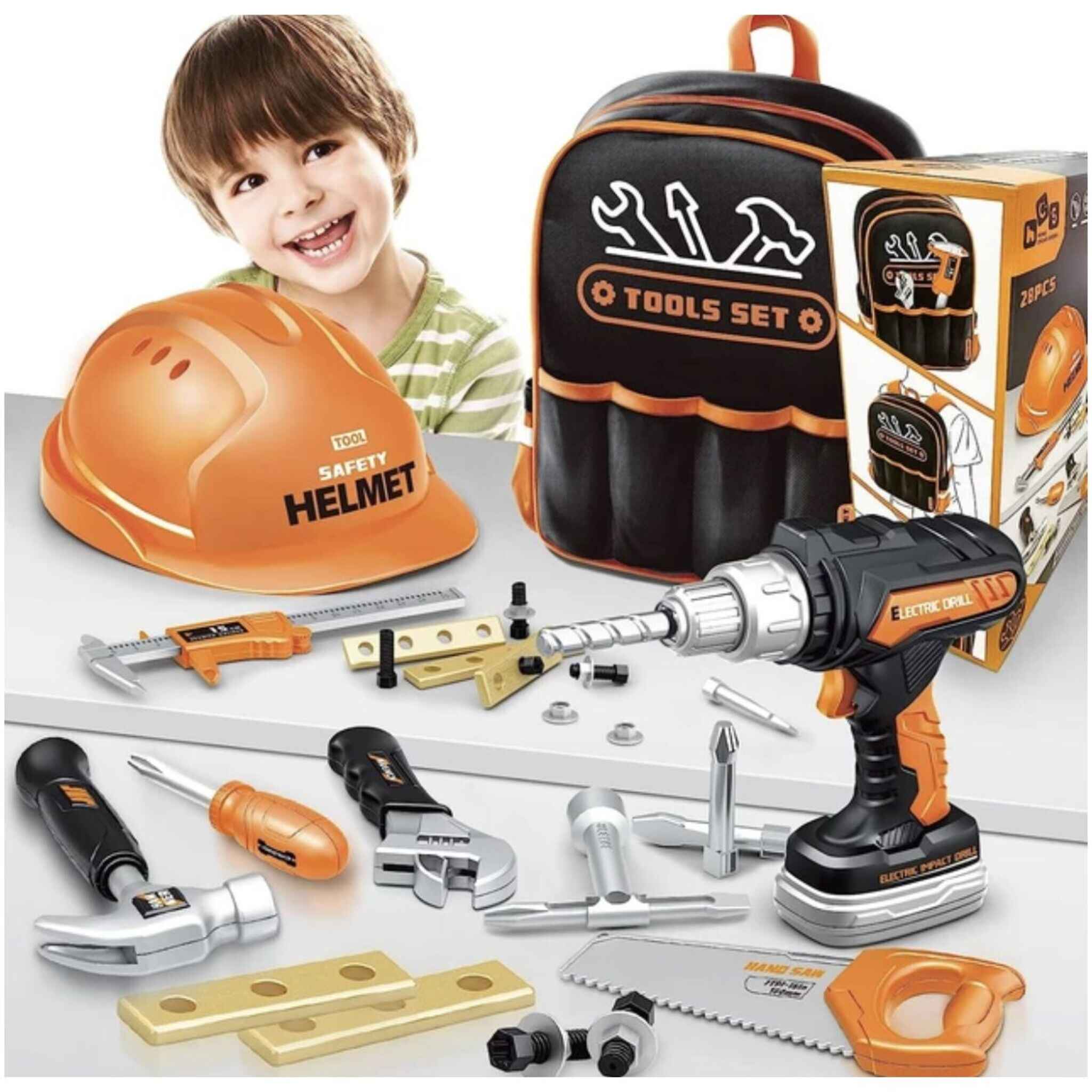 Engineering, Maintenance, and Drill Tool Set with Backpack and Sounds (28 Pieces)