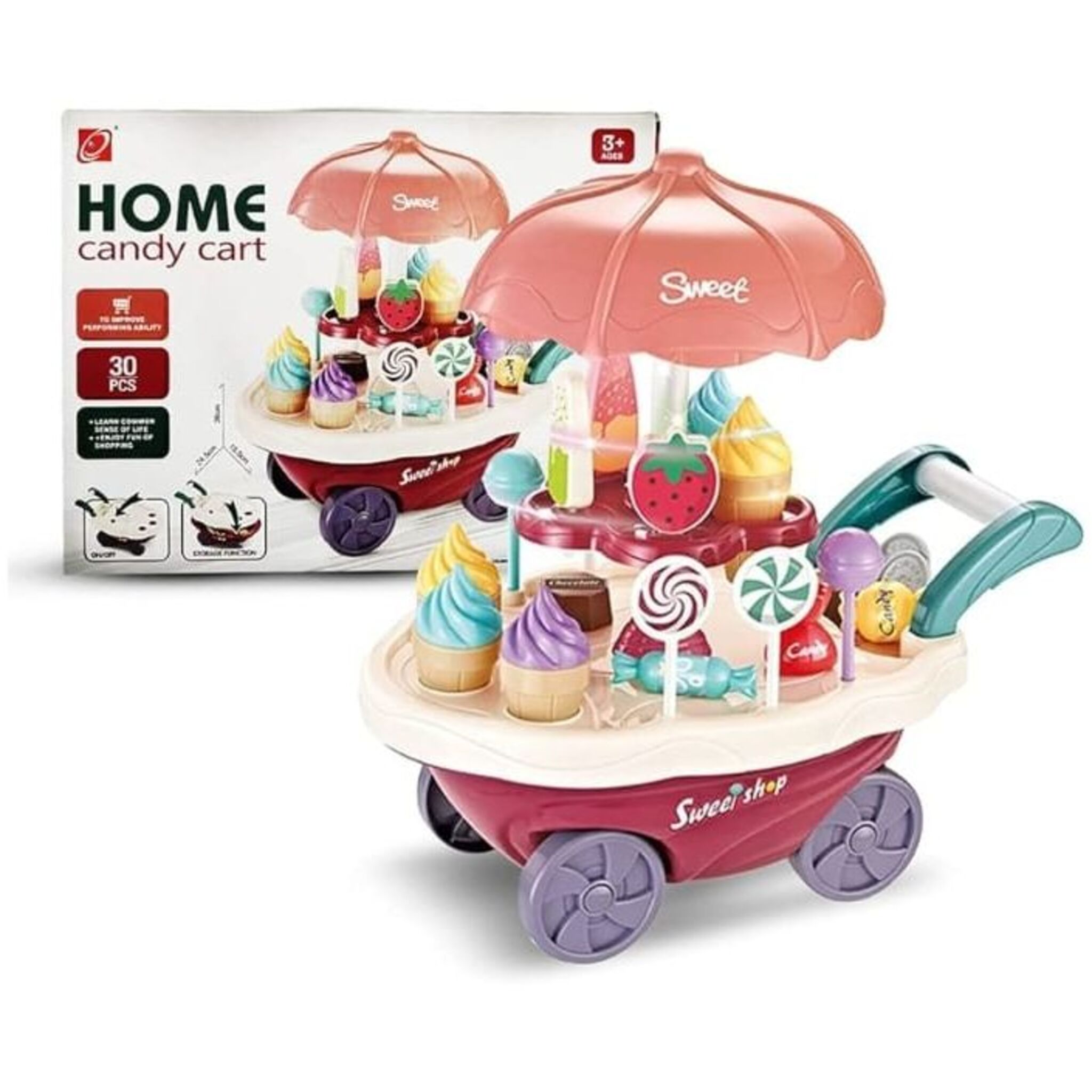 Ice Cream and Candy Shopping Cart with Sounds and Music (36 pieces)