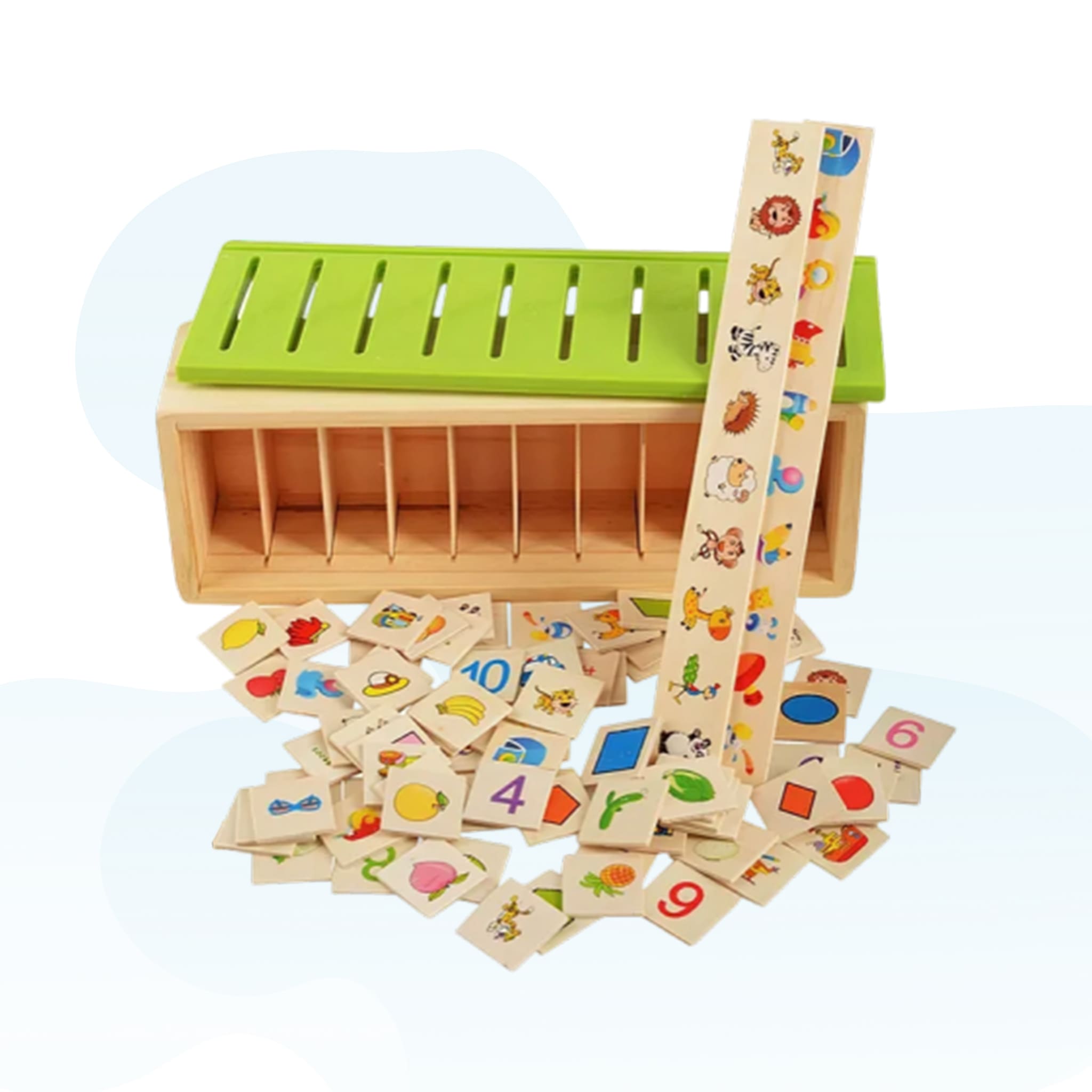 The Wooden Learning Box with Animals, Numbers, Fruites