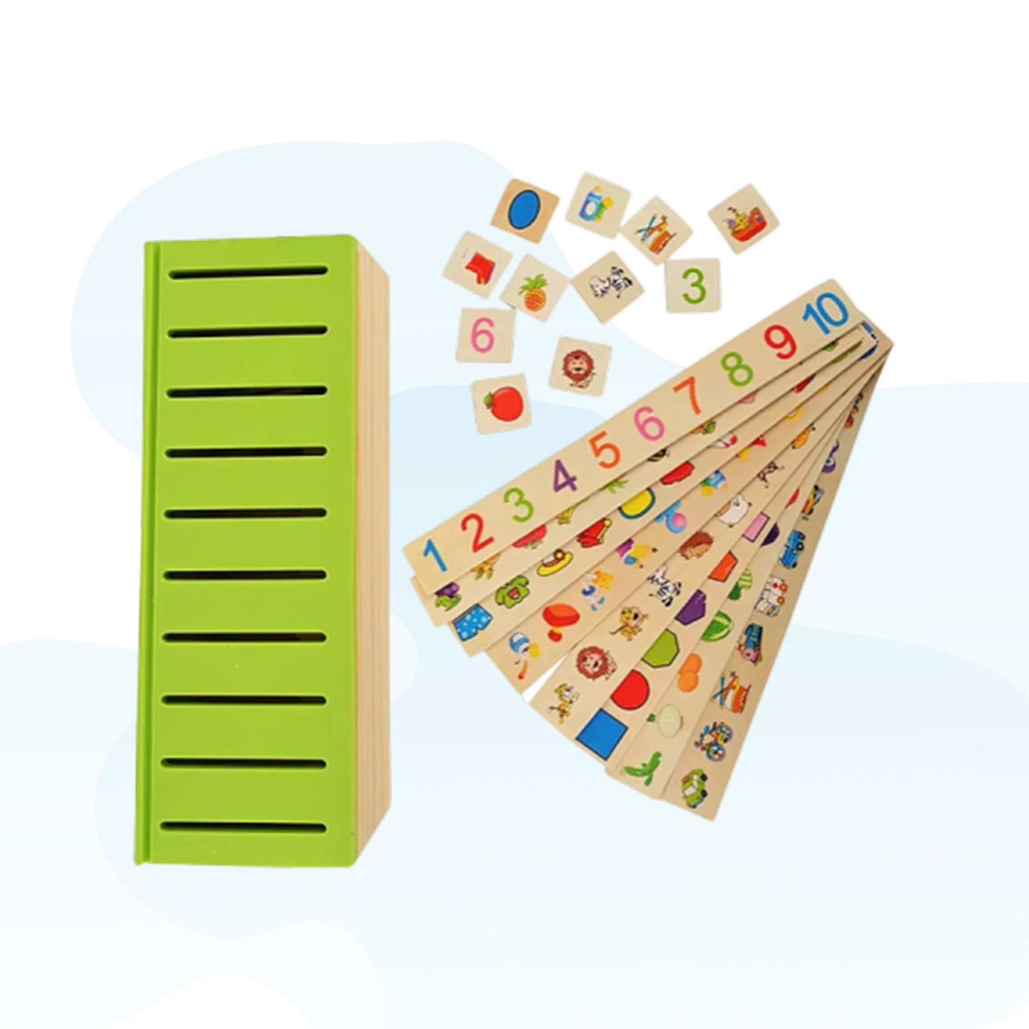 The Wooden Learning Box with Animals, Numbers, Fruites