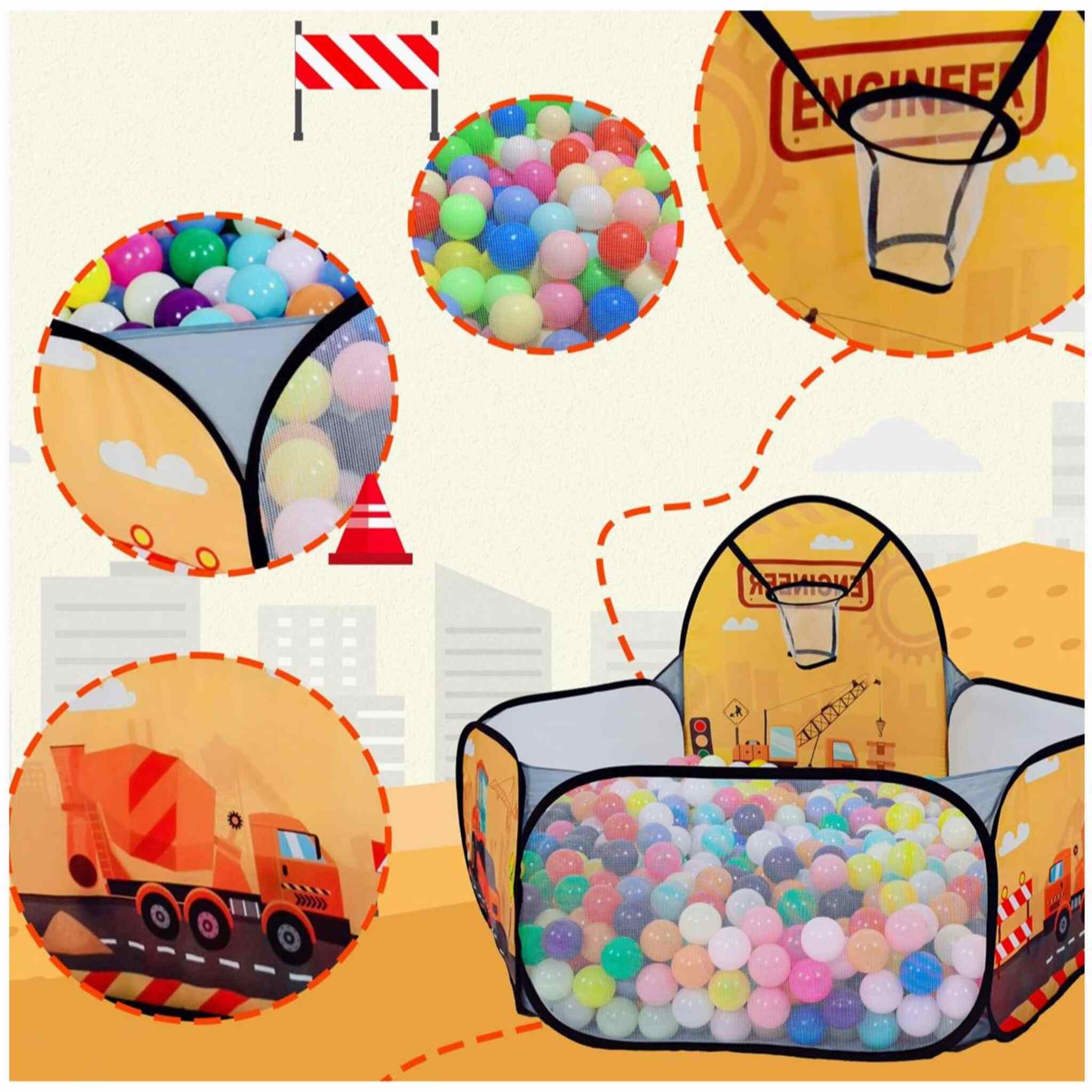 Car-Shaped playpen for children with 100 balls (yellow)
