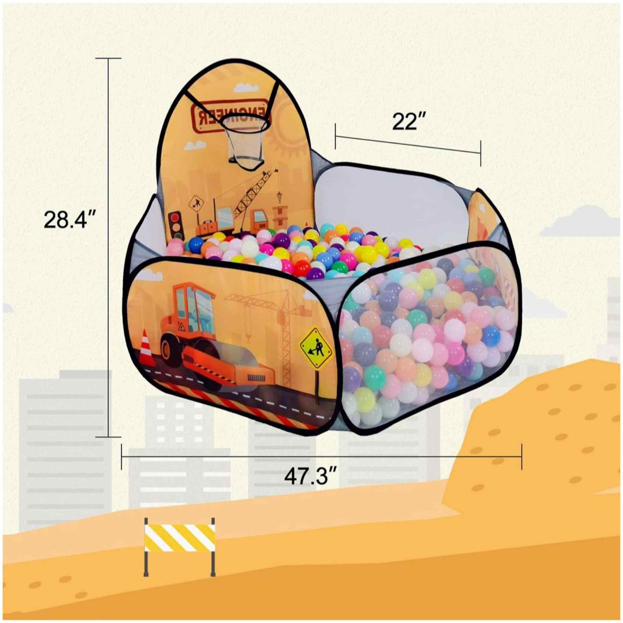 Car-Shaped playpen for children with 100 balls (yellow)