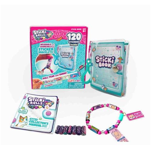 DIY Sticki Rolls Sticker Book with Wearable Sharable Colorful Bracelet and 120 Mini Stickers