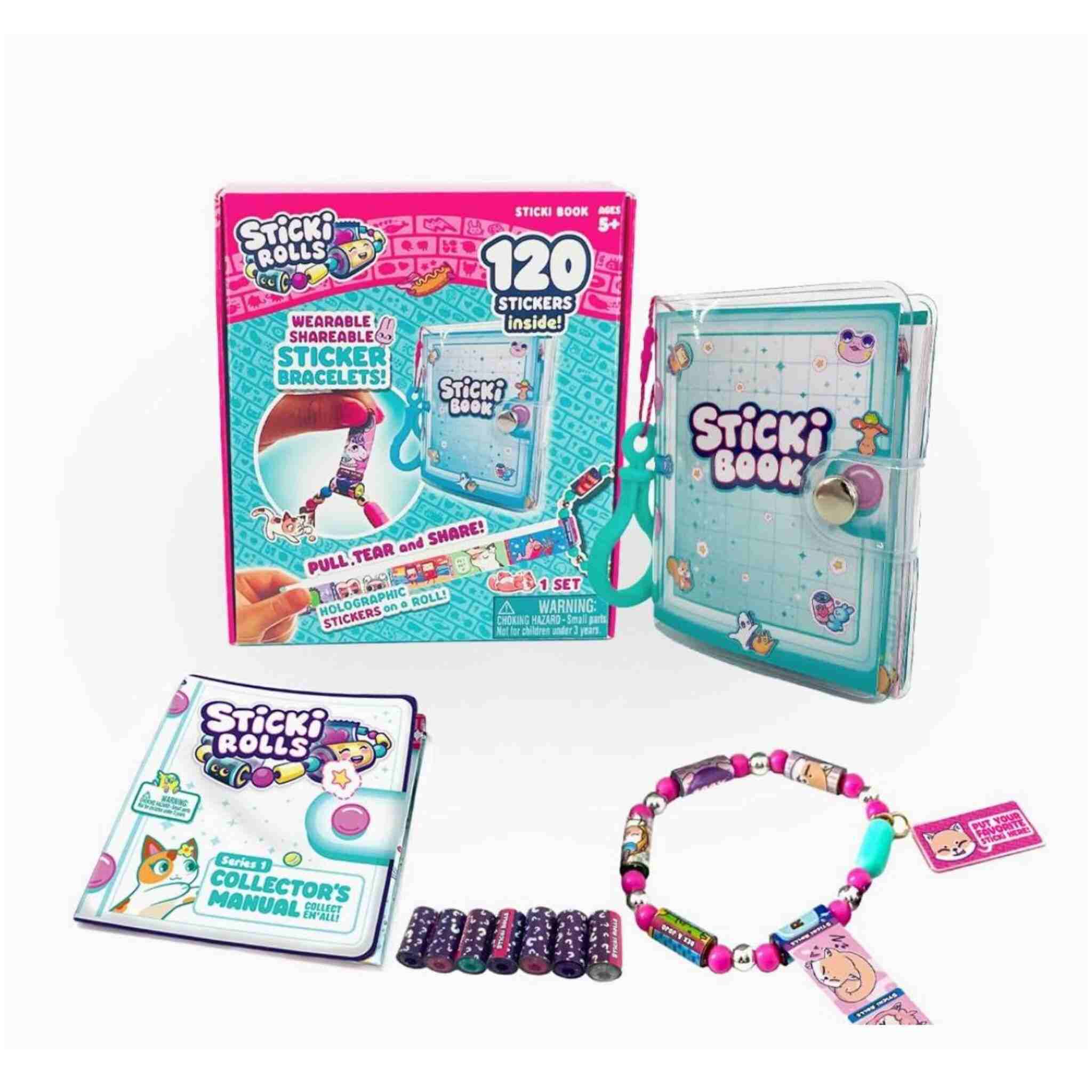 DIY Sticki Rolls Sticker Book with Wearable Sharable Colorful Bracelet and 120 Mini Stickers