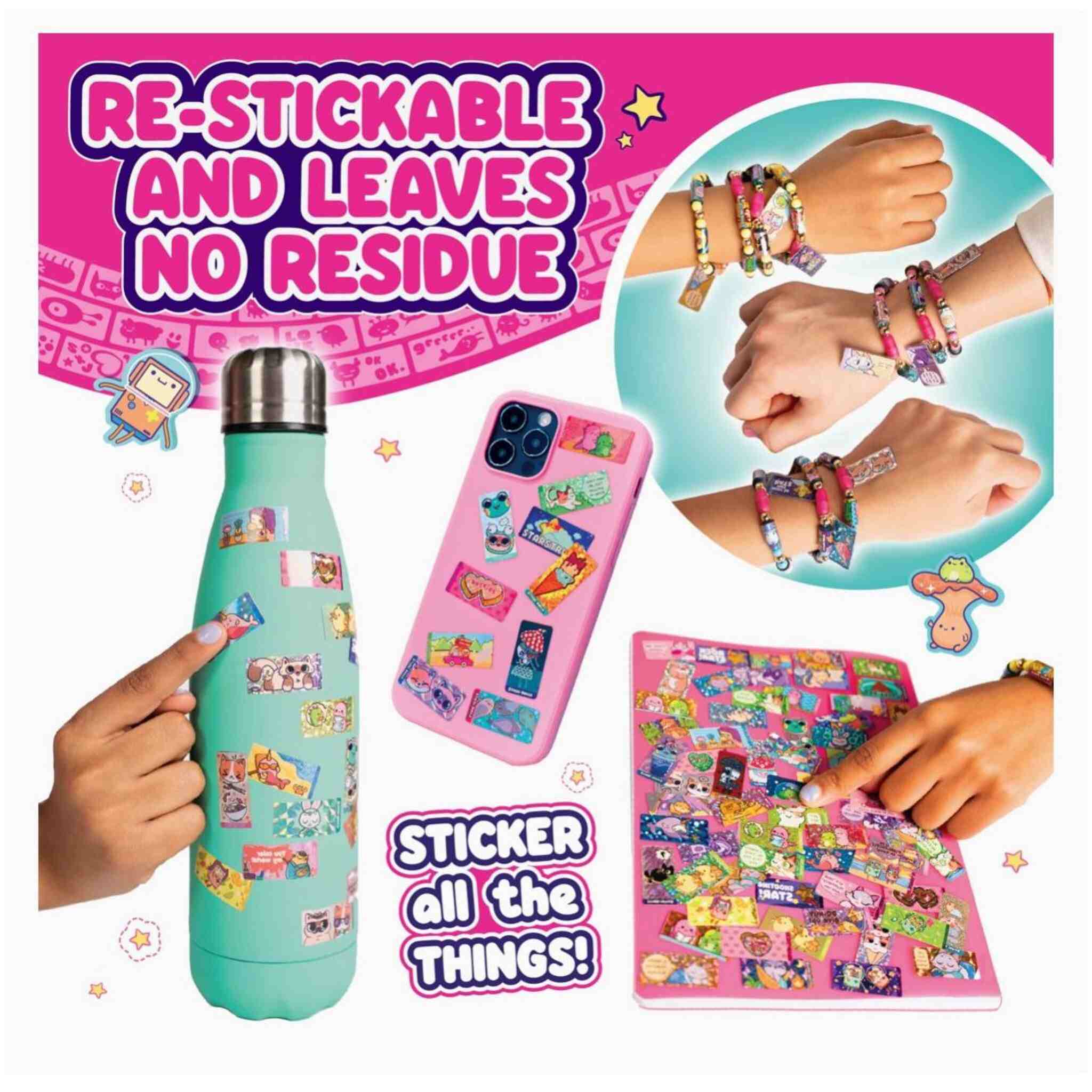 DIY Sticki Rolls Sticker Book with Wearable Sharable Colorful Bracelet and 120 Mini Stickers
