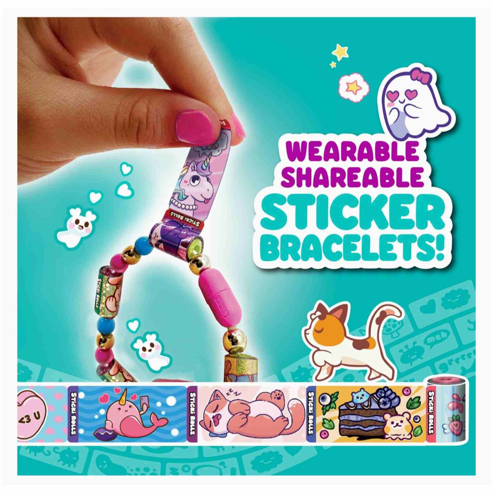 DIY Sticki Rolls Sticker with Wearable Sharable Sticky Bracelet and and 70 Mini Stickers