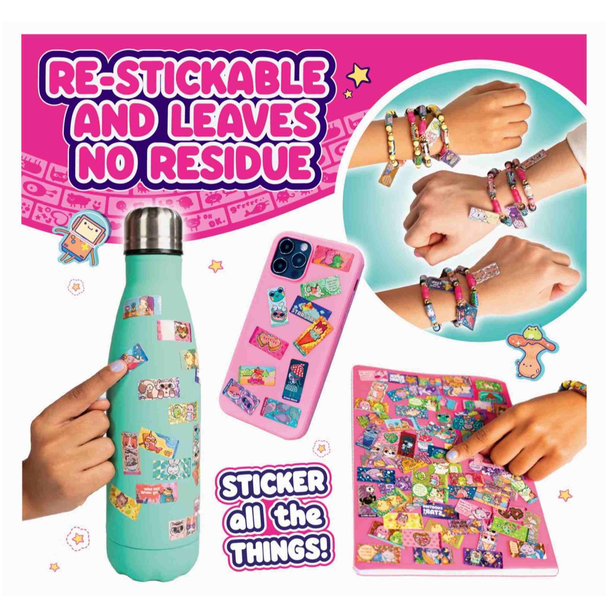 DIY Sticki Rolls Sticker with Wearable Sharable Sticky Bracelet and and 70 Mini Stickers
