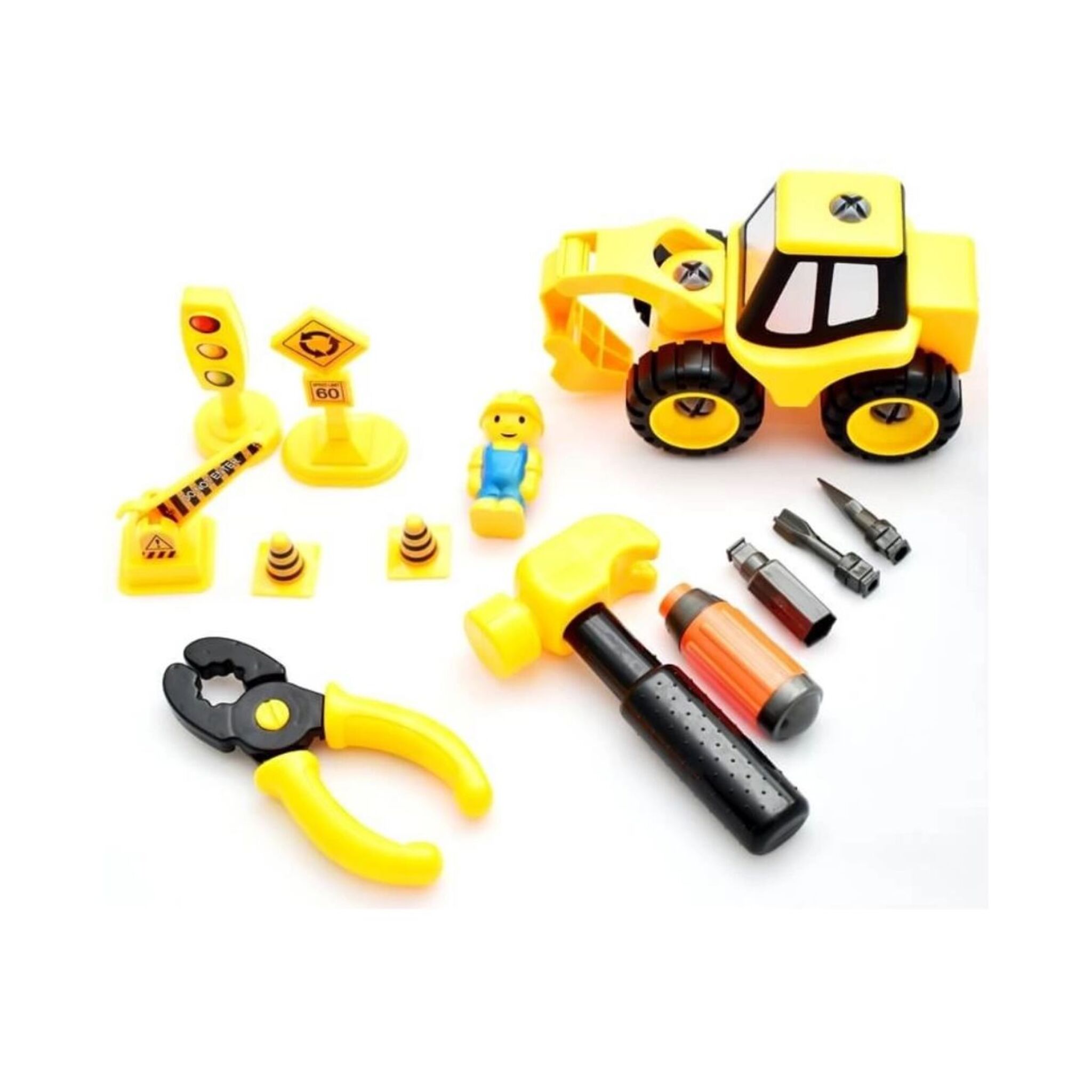 DIY Truck Assembly Engineering Set with Excavator, Signs, and Tools