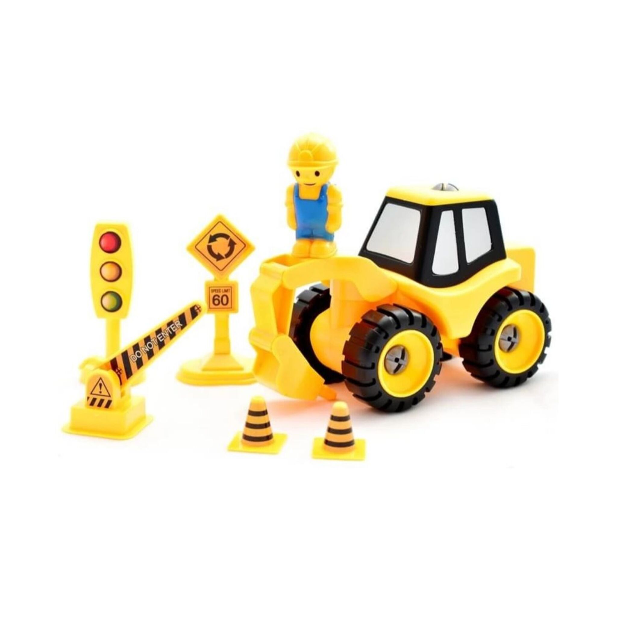 DIY Truck Assembly Engineering Set with Excavator, Signs, and Tools