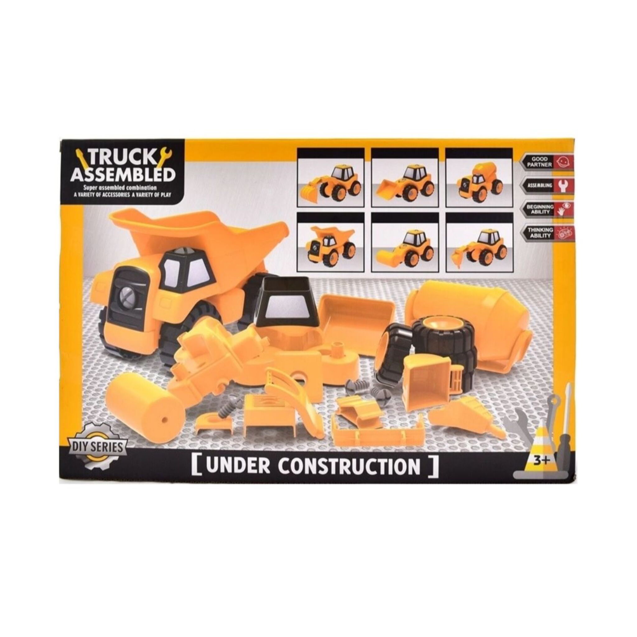 DIY Truck Assembly Engineering Set with Excavator, Signs, and Tools