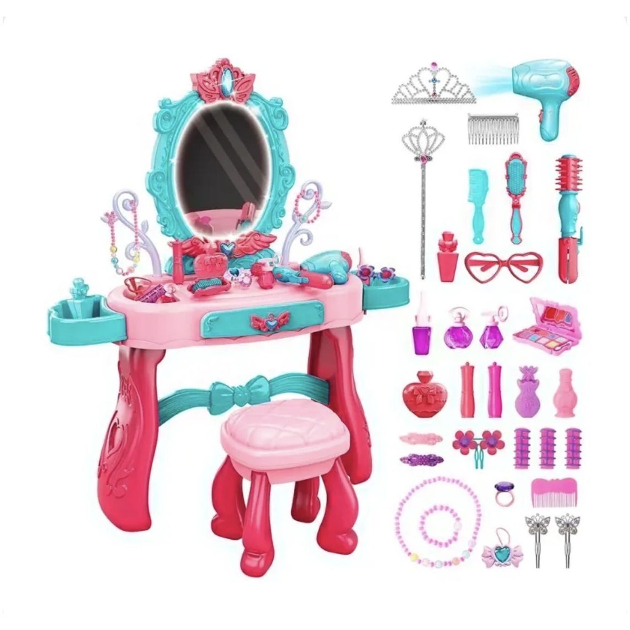 Girls' Makeup Table Set with Mirror and Chair