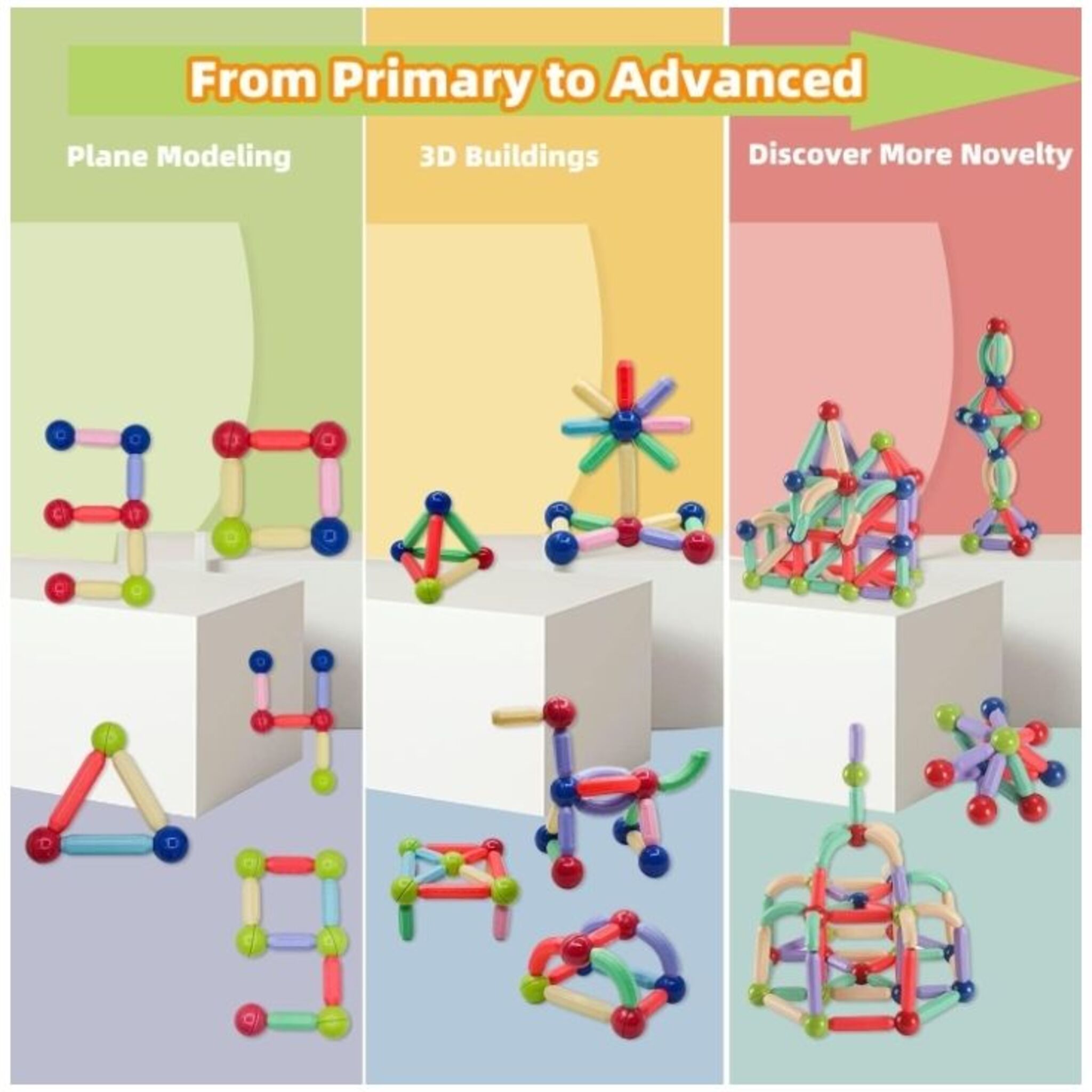 Magnetic 3D Educational Shape Building Set (128 pieces)