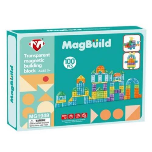 DIY MagBuild Educational Transparent Magnetic Building Blocks with Wheels (100 Pieces)