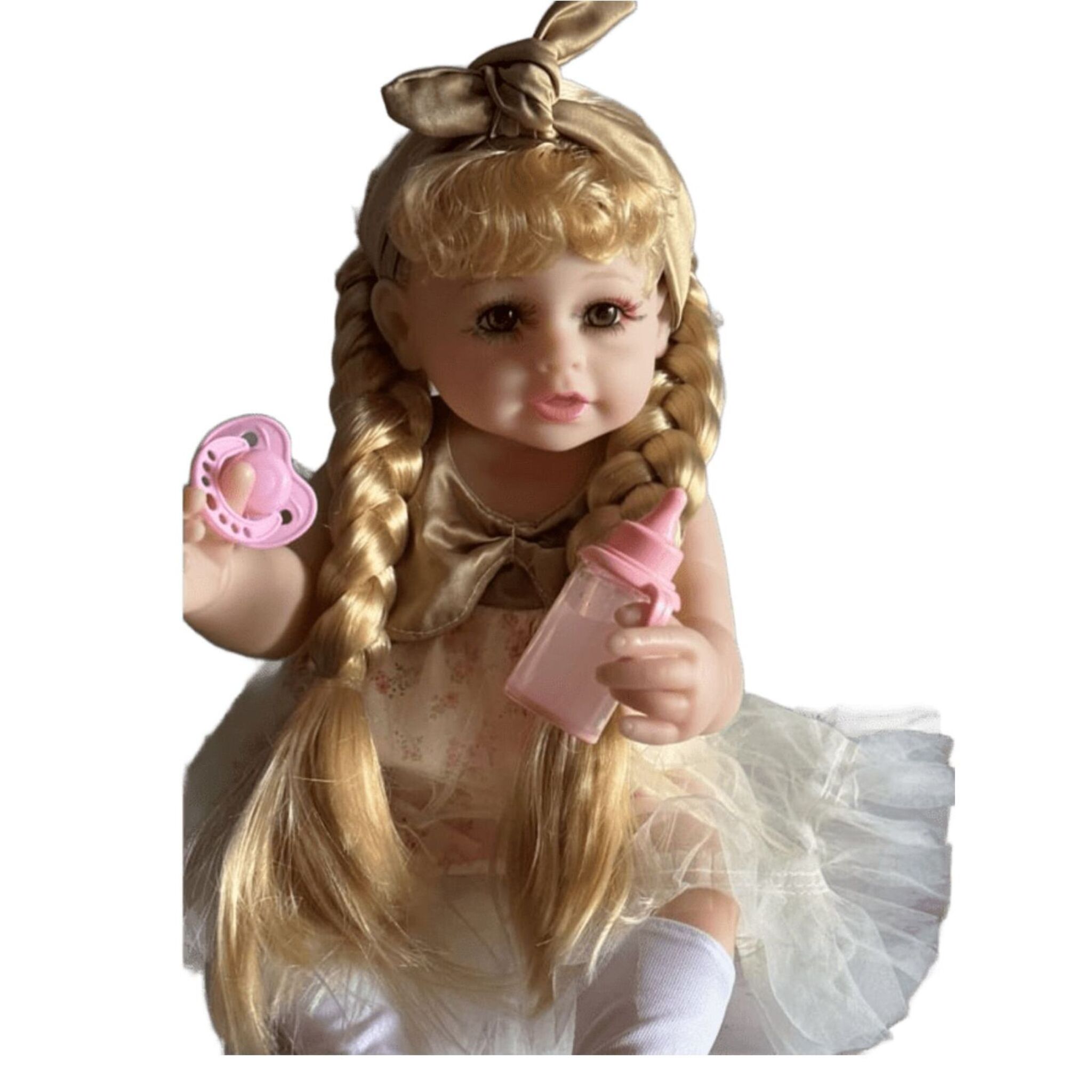 Large Doll with Silicone Baby Bottle