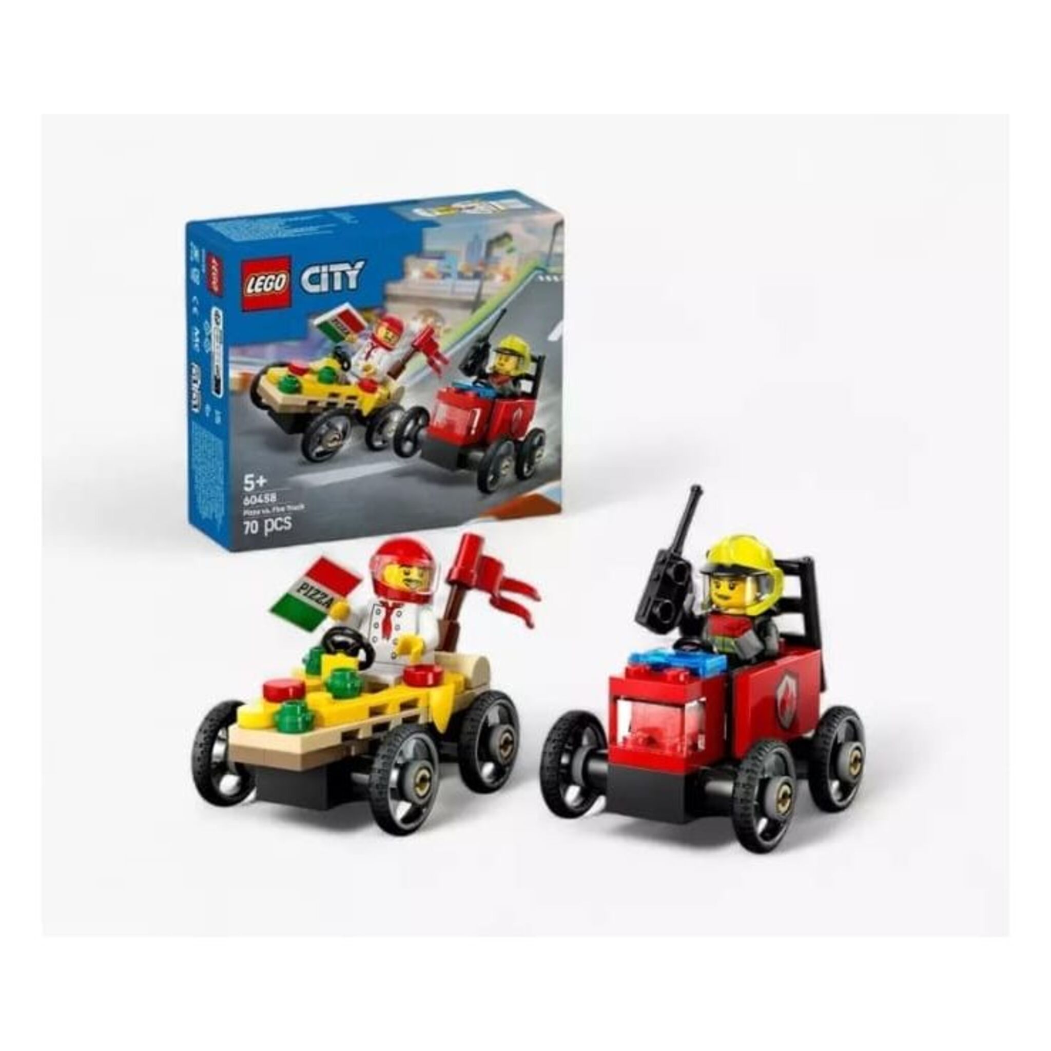 LEGO City Pizza Van vs. Fire Truck Race Car