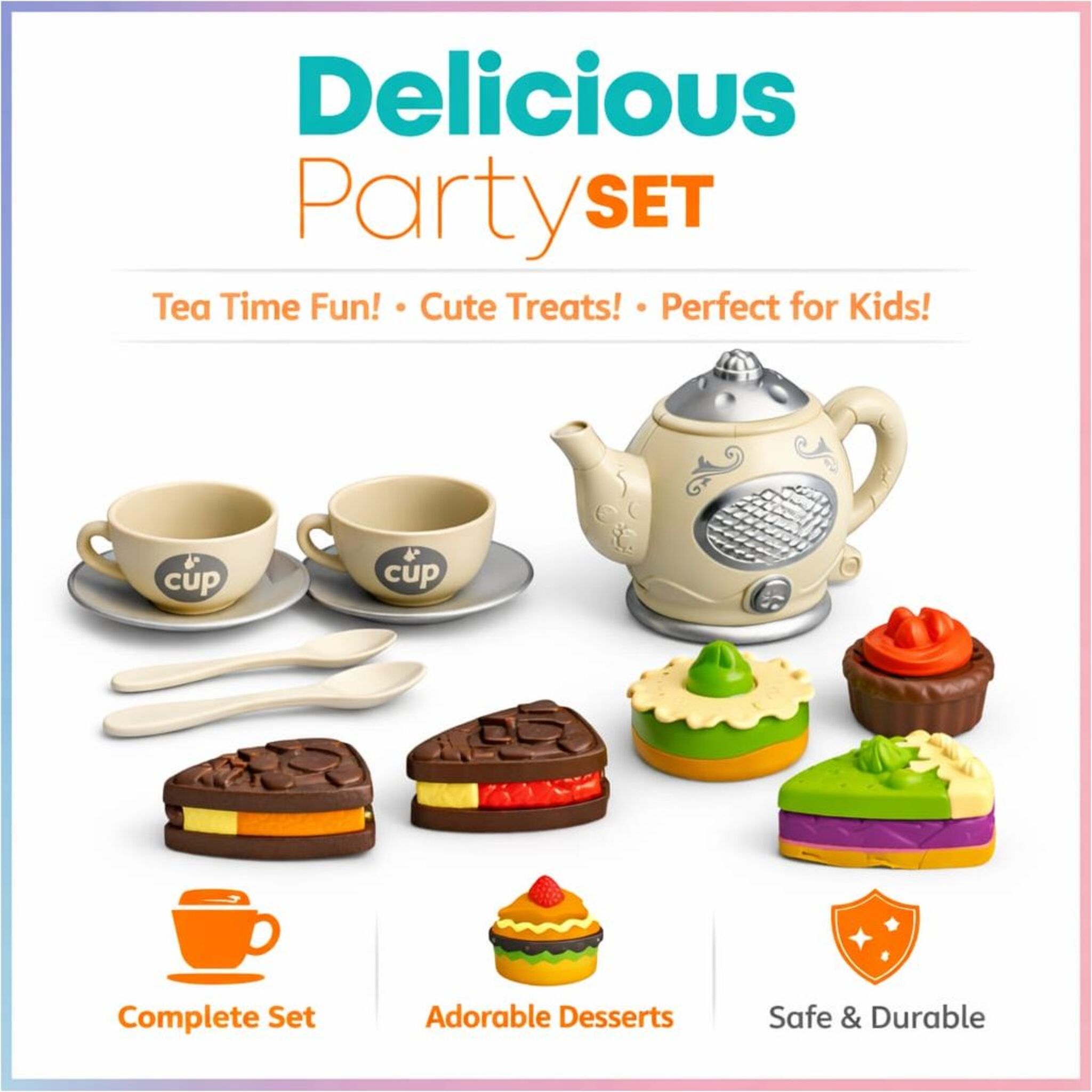 Tea party set with Sweets, Cakes, and accessories