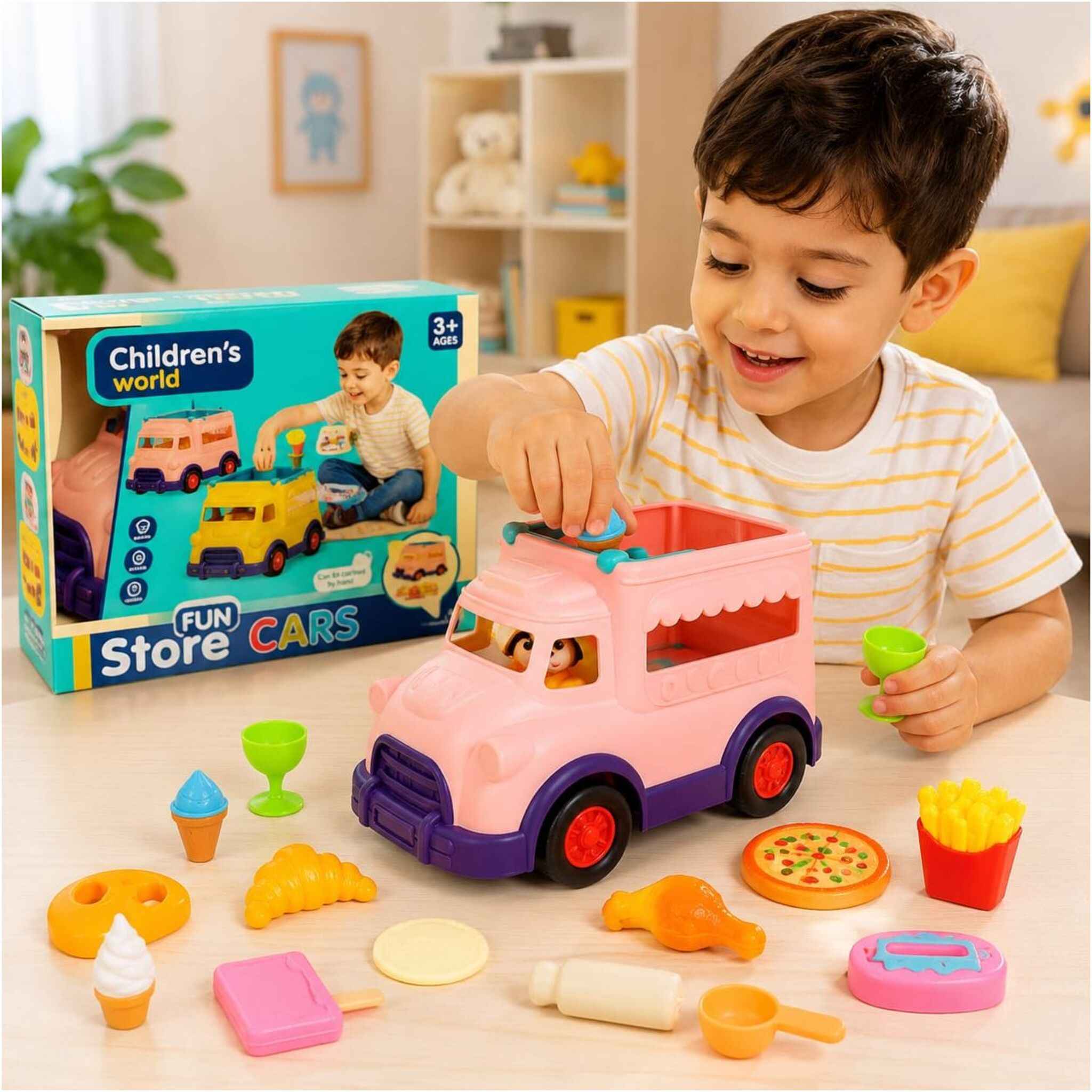 Educational Toy Truck with Ice Crea and Food Accessories