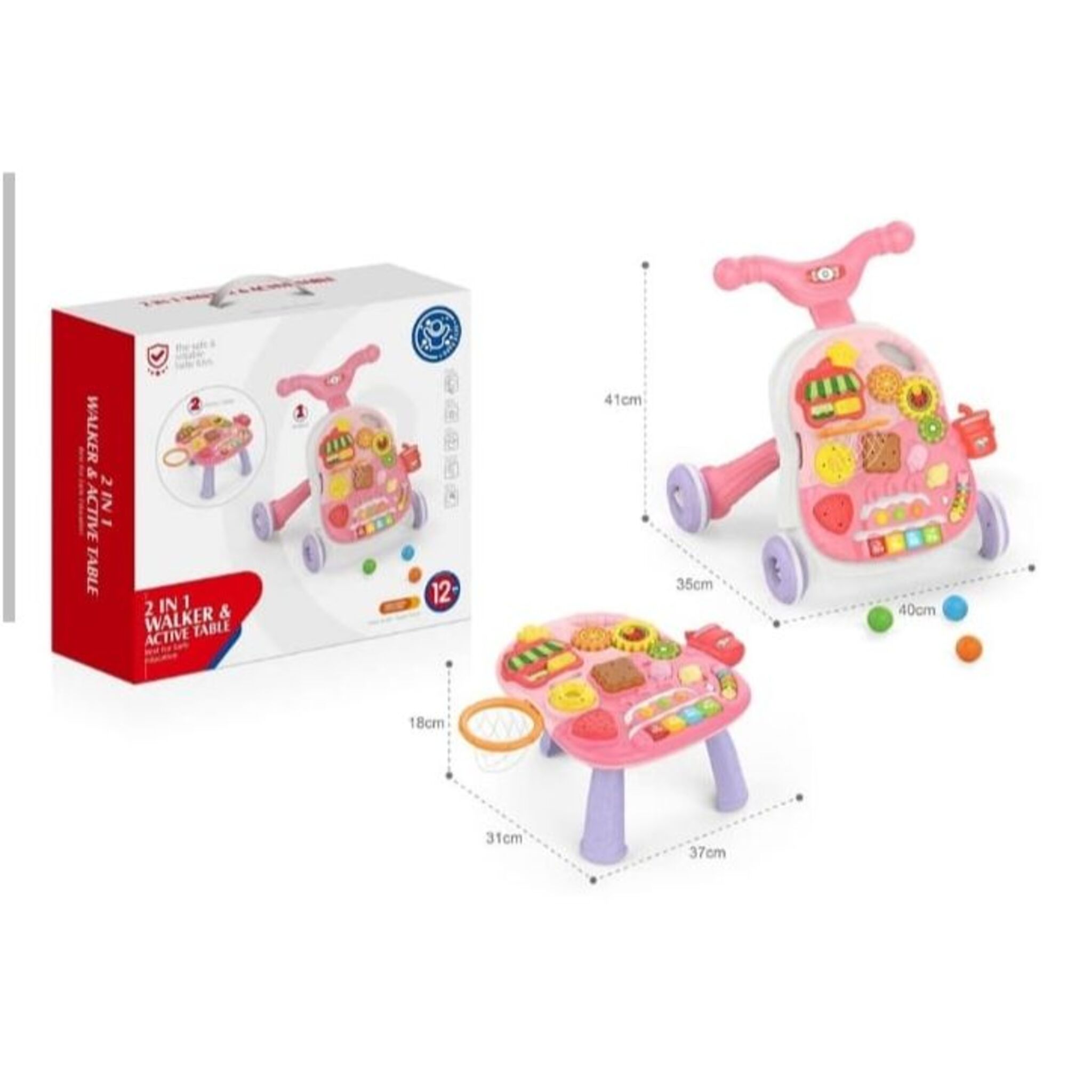2-in-1 Multifunctional Baby Walker (Pink)