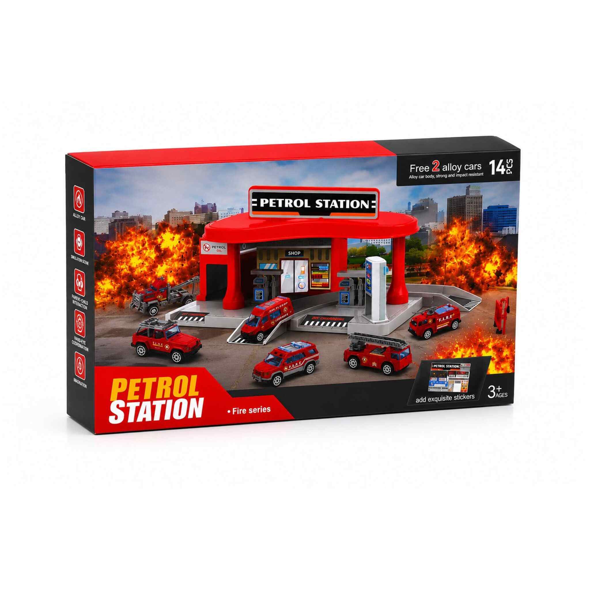 Gas and Fire Station with Fire Truck and Cars (14 pieces)