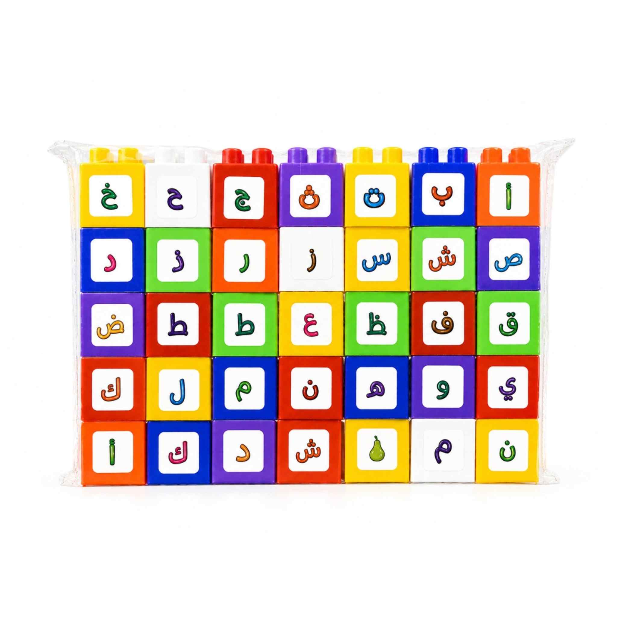 Educational Arabic Letter and Word Cubes with Animals and Fruits (28 pieces)