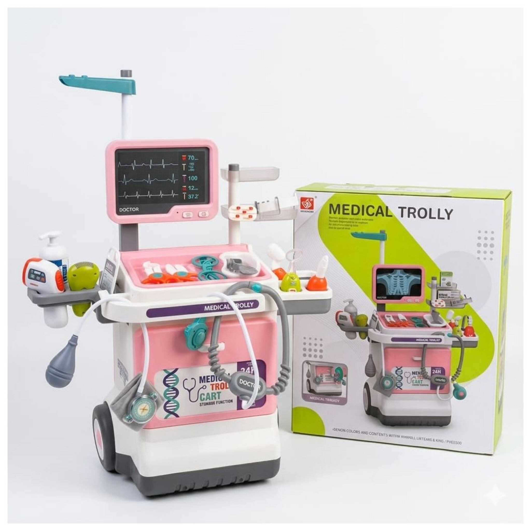 Mobile Doctor Trolley with Doctor's Tools (pink)