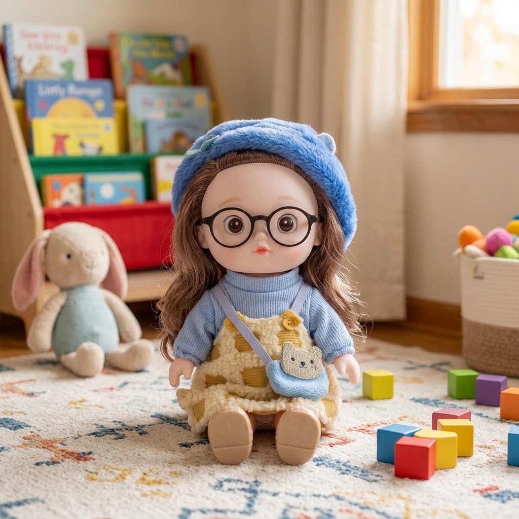 Children's Doll with Blue Scarf (28 cm)