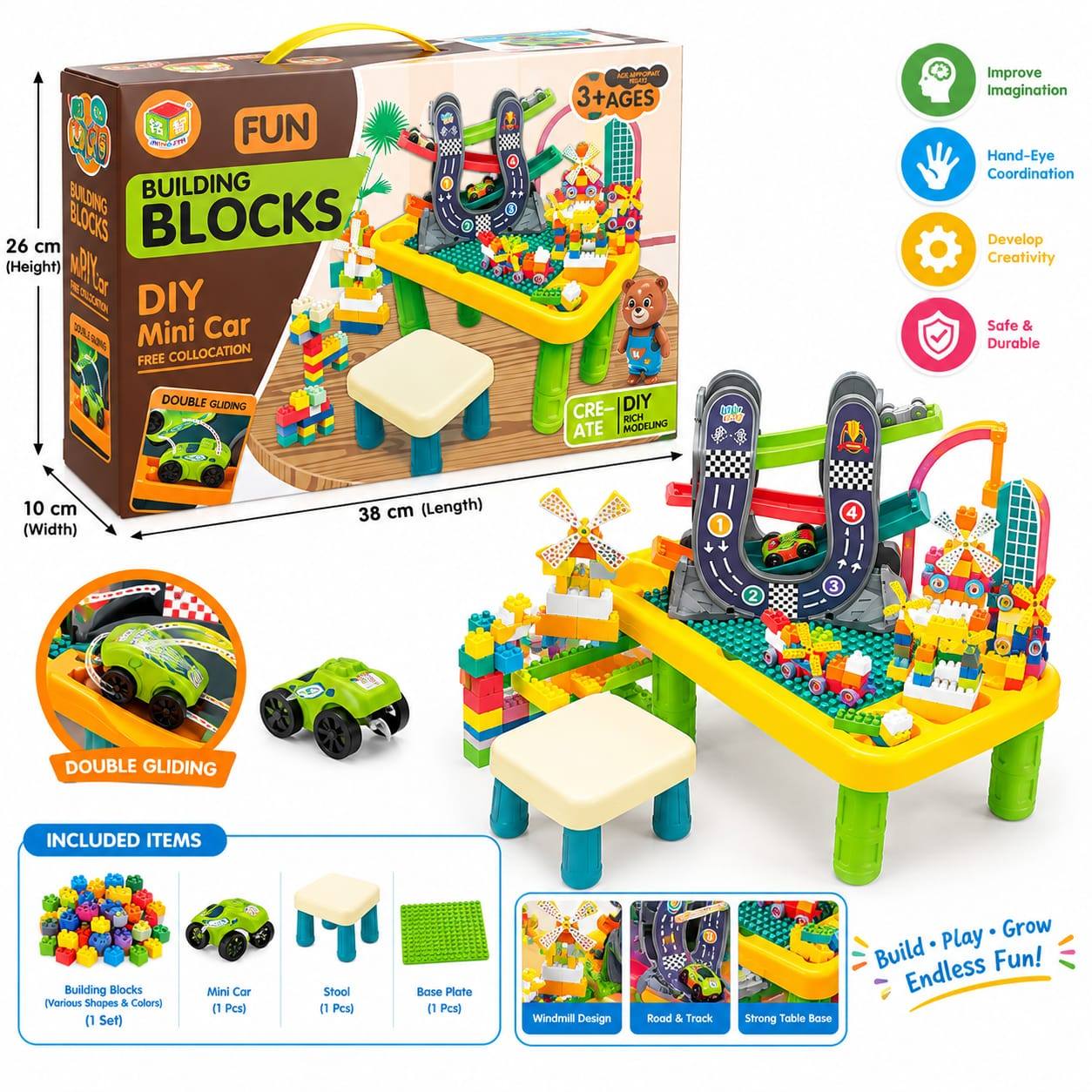 DIY Building Blocks Table with Car Track and Seat
