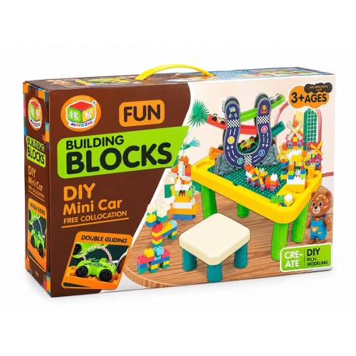 DIY Building Blocks Table with Car Track and Seat