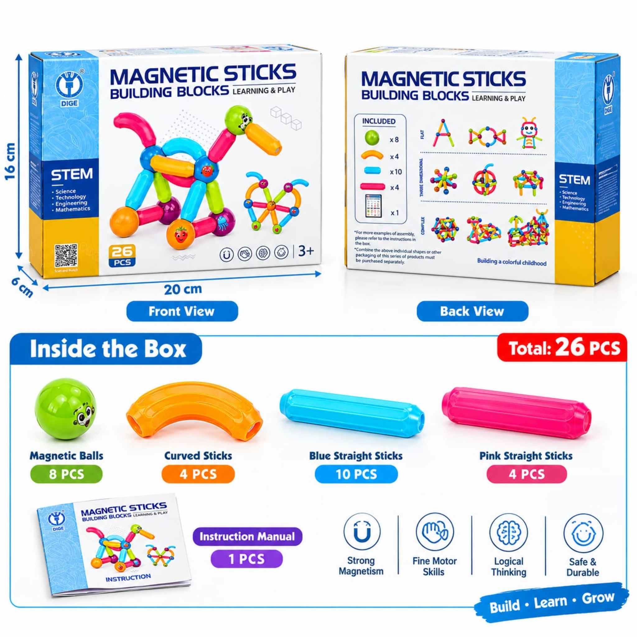 Magnetic Sticks Building Blocks &ndash; 26 PCS