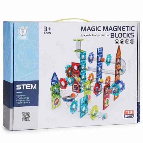 STEM Educational Magnetic Building Blocks and Spiral Marble Run Set - 113 Pieces